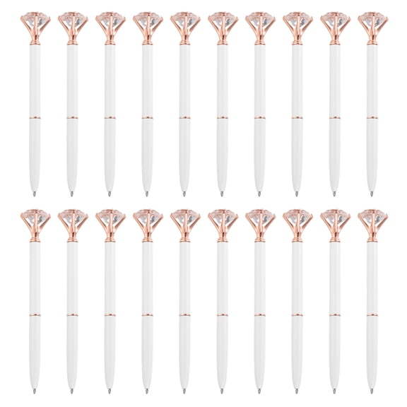 Uxcell Retractable Diamond Ballpoint Pens Bulk, 20Pcs Metal Black Ink Stamping Writing Pens for Wedding, Office, White