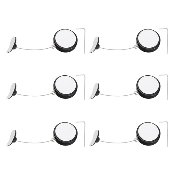 Uxcell Retractable Remote Control Cable Tether (4.9ft / 1.5M, Black)(6 Set) Round Remote Control Security Lanyard Lock Adjustable Locking Leash with Plastic Cap, Suit for - TVs/Tablets