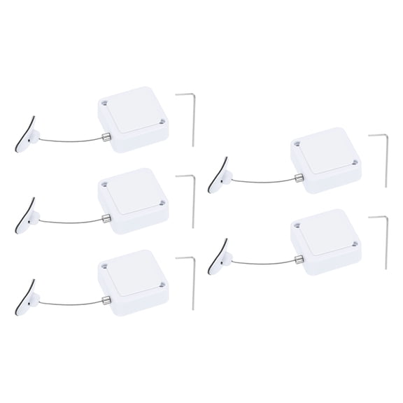 Uxcell Retractable Remote Control Cable Tether (4.9ft / 1.5M, White)(5 Set) Square Remote Control Security Lanyard Lock Adjustable Locking Leash with Plastic Cap, Suit for - TV/Tablets
