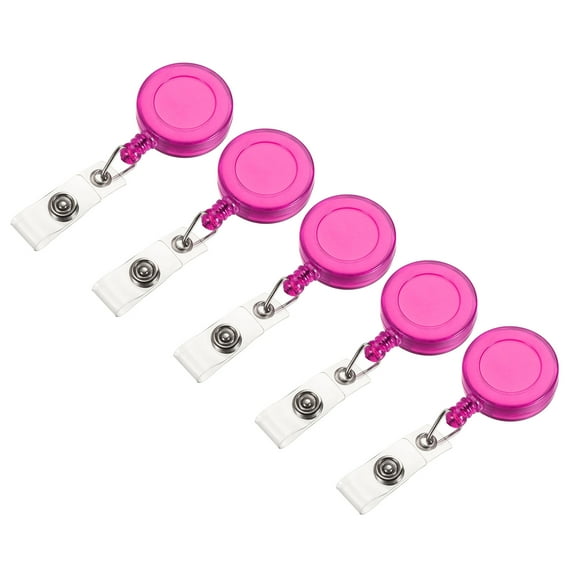 Uxcell Retractable Round Badge Holder Reel with Clip and Strap Clear Pink 20 Pack