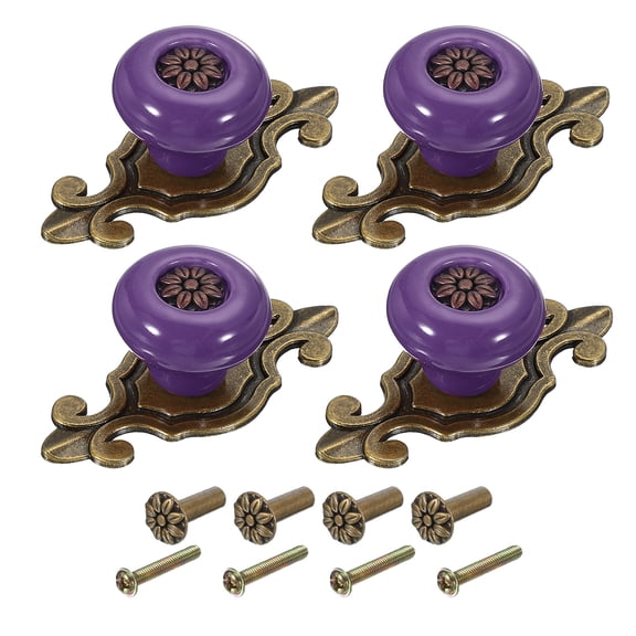 Uxcell Retro Ceramic Cabinet Knobs Vintage Round Drawer Knobs Dresser Petal Cabinet Pulls Handles Purple