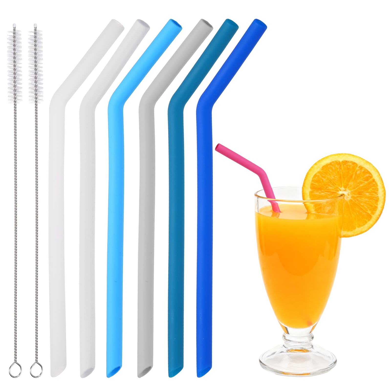 Uxcell Reusable Bent Silicone Straws, 10'' x 9 mm Silicone Straws Set ...