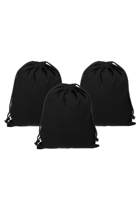 Reusable Drawstring Bags, 10x12.6" 3 Pack Multipurpose Cotton Bags, Travel Essentials Storage Pouch, Black