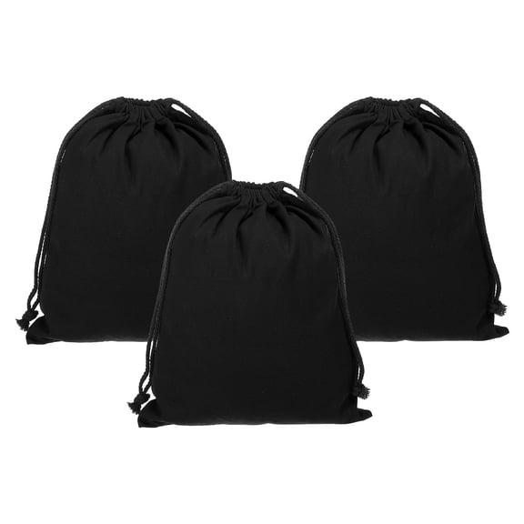 Uxcell Reusable Drawstring Bags, 10x12.6" 3 Pack Multipurpose Cotton Bags, Travel Essentials Storage Pouch, Black