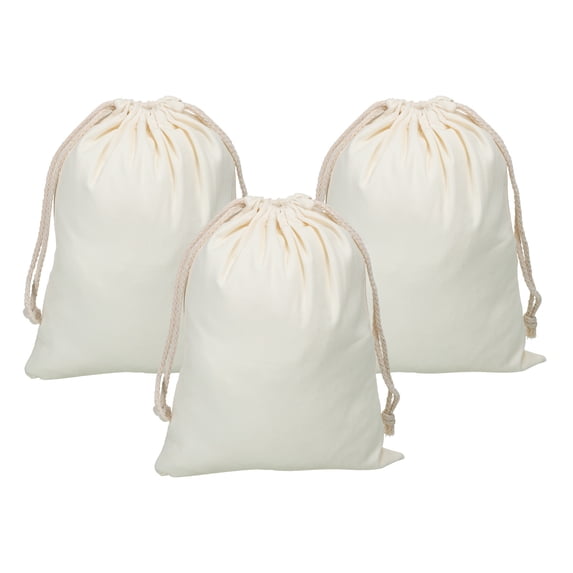 Uxcell Reusable Drawstring Bags, 10x12.6" 3 Pack Multipurpose Storage Pouch, Beige