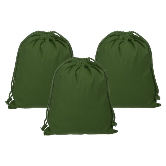 Uxcell Reusable Drawstring Bags, 10x12.6" 3 Pack Multipurpose Storage Pouch, Olive Green