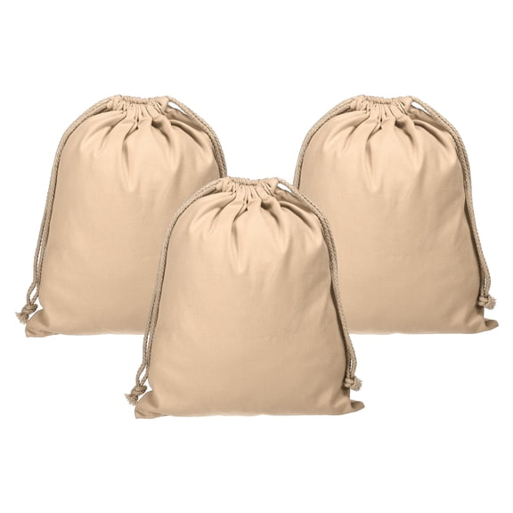 Uxcell Reusable Drawstring Bags, 10x12.6" 3 Pack Multipurpose Storage Pouch, Tan