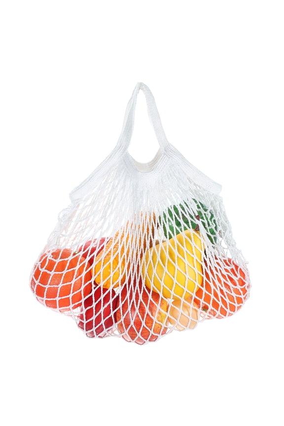Reusable Mesh Produce Storage Bags Washable Net Portable Fruit Vegetable Bag with Short Handle for Grocery, White