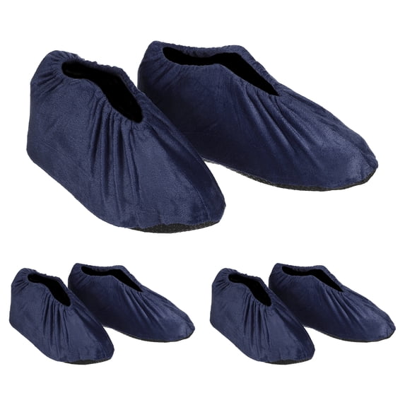 Uxcell Reusable Non Slip Shoe Covers, 3 Pairs Washable Thickened Boot Covers Soft Shoe Protectors, Navy Blue