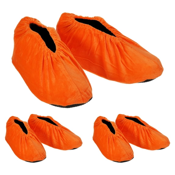 Uxcell Reusable Non Slip Shoe Covers, 3 Pairs Washable Thickened Boot Covers Soft Shoe Protectors, Orange