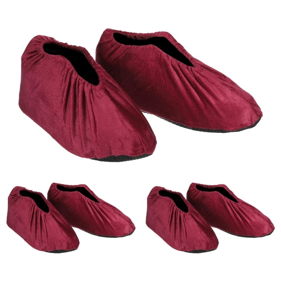 Uxcell Reusable Non Slip Shoe Covers, 3 Pairs Washable Thickened Boot Covers Soft Shoe Protectors, Red