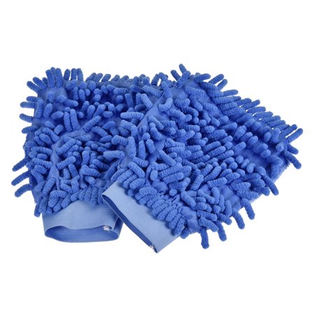 Uxcell Reusable Scratch-Free Cleaning Gloves Microfiber Chenille Mitts, Blue 2 Pack