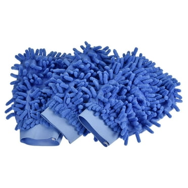 Uxcell Reusable Scratch-Free Cleaning Gloves Microfiber Chenille Mitts, Blue 3 Pack