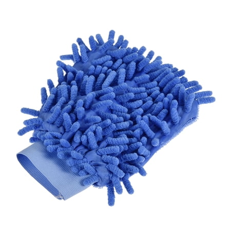 Uxcell Reusable Scratch-Free Cleaning Gloves Microfiber Chenille Mitts, Blue
