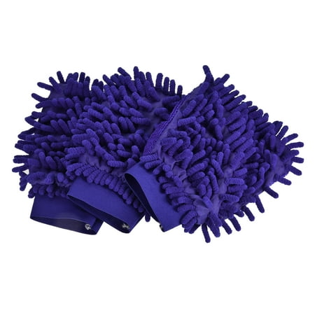 Uxcell Reusable Scratch-Free Cleaning Gloves Microfiber Chenille Mitts, Dark Blue 3 Pack