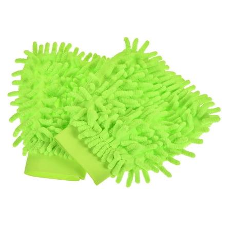Uxcell Reusable Scratch-Free Cleaning Gloves Microfiber Chenille Mitts, Green 2 Pack