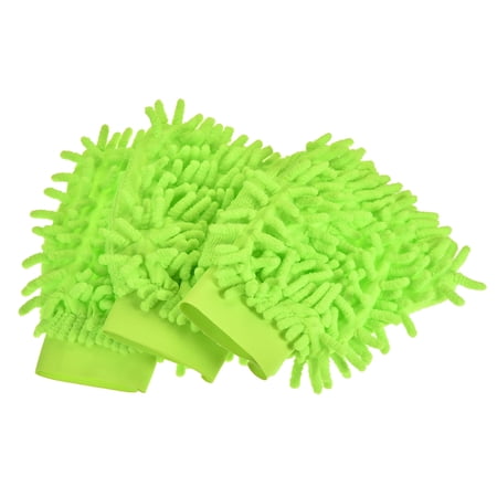 Uxcell Reusable Scratch-Free Cleaning Gloves Microfiber Chenille Mitts, Green 3 Pack