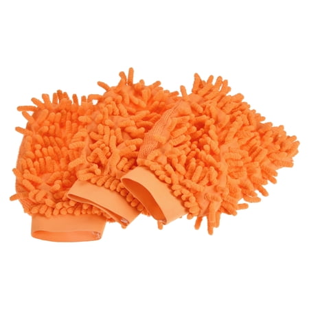 Uxcell Reusable Scratch-Free Cleaning Gloves Microfiber Chenille Mitts, Orange 3 Pack