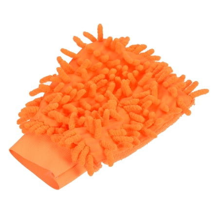 Uxcell Reusable Scratch-Free Cleaning Gloves Microfiber Chenille Mitts, Orange