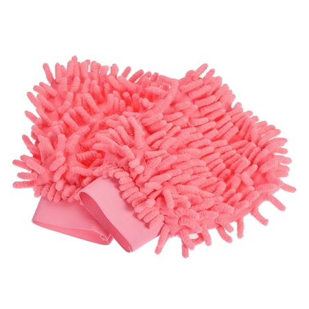 Uxcell Reusable Scratch-Free Cleaning Gloves Microfiber Chenille Mitts, Pink 2 Pack