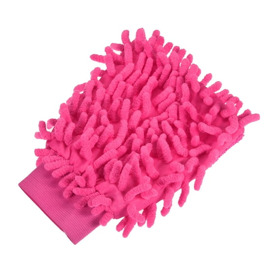 Uxcell Reusable Scratch-Free Cleaning Gloves Microfiber Chenille Mitts, Rose Red