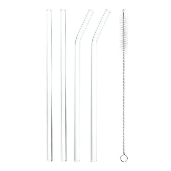 Uxcell Reusable Straws Glass Straw, 4pcs 200x5mm Travel Tumbler Replacement Straw with One Cleaning Brush