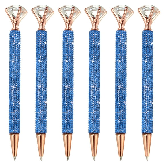 Uxcell Rhinestone Ballpoint Pen, Crystal Diamond Twist Metal Pen Bling Medium Point Black Ink Glitter for Note Taking Dark Blue