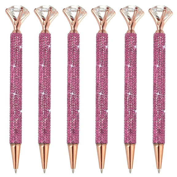 Uxcell Rhinestone Ballpoint Pen, Crystal Diamond Twist Metal Pen Bling Medium Point Black Ink Glitter for Note Taking Light Red