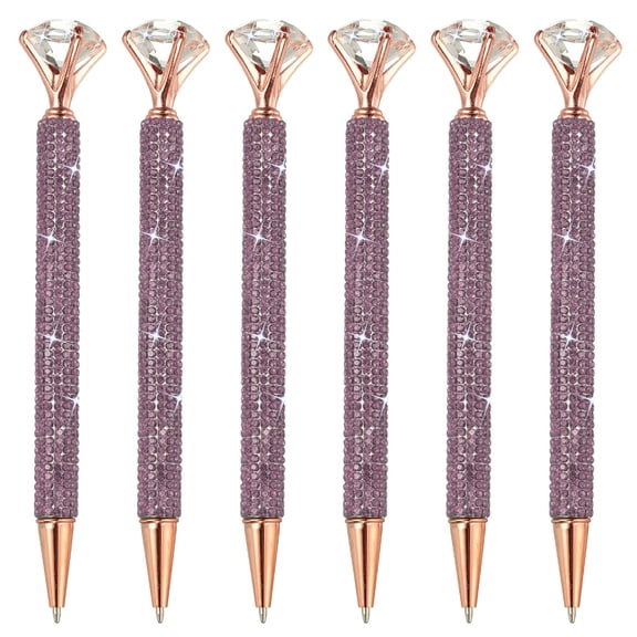 Uxcell Rhinestone Ballpoint Pen, Crystal Diamond Twist Metal Pen Bling Medium Point Black Ink Glitter for Note Taking Purple