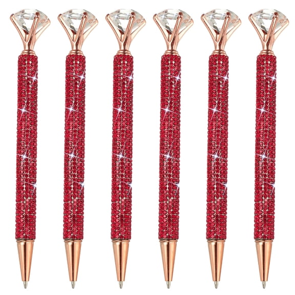 Uxcell Rhinestone Ballpoint Pen, Crystal Diamond Twist Metal Pen Bling Medium Point Black Ink Glitter for Note Taking Red