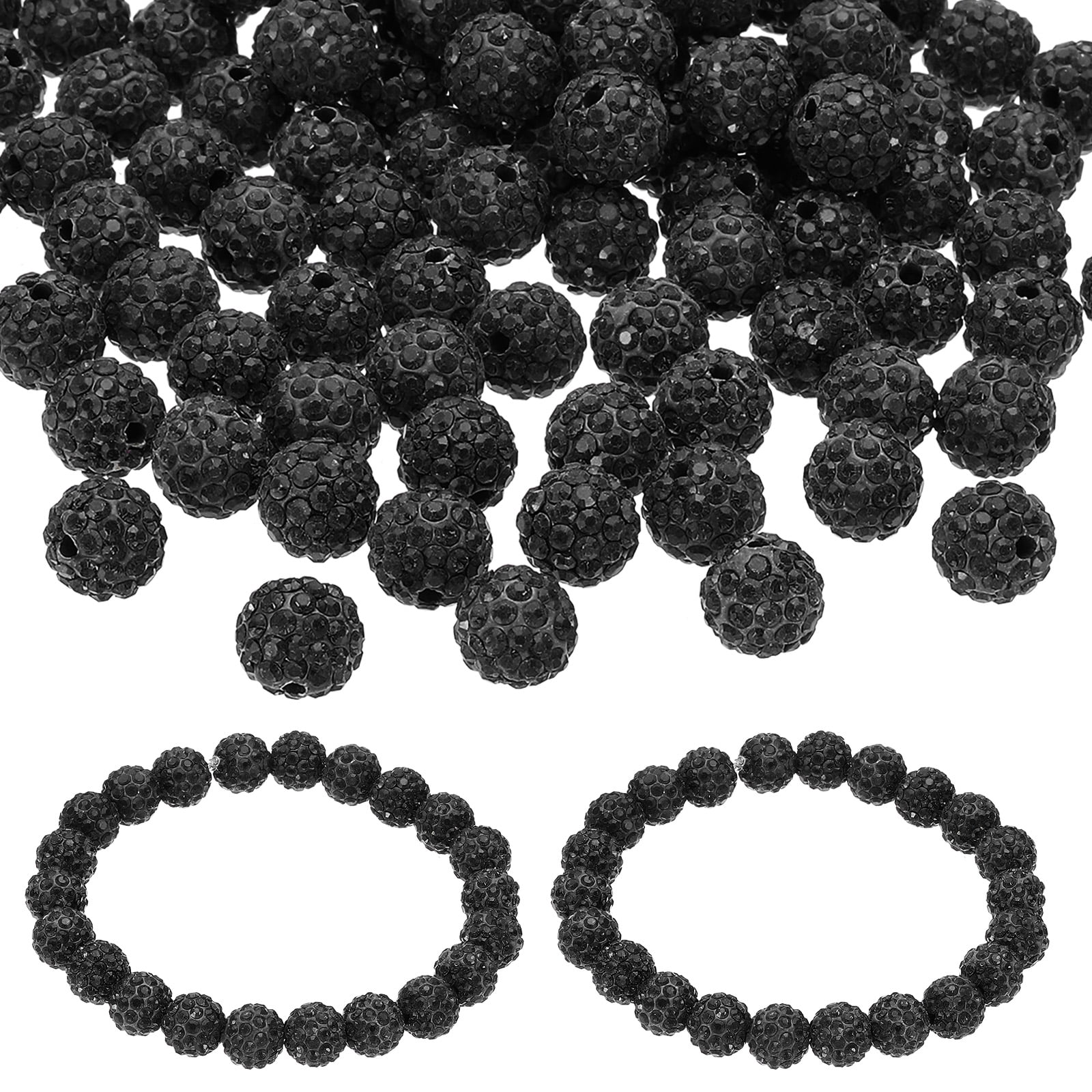 Uxcell Rhinestone Beads, Clay Rhinestone Beads Disco Ball Beads Diamond Spacer Beads Crystal Sparkle Shiny Round 150Pcs Black 8mm