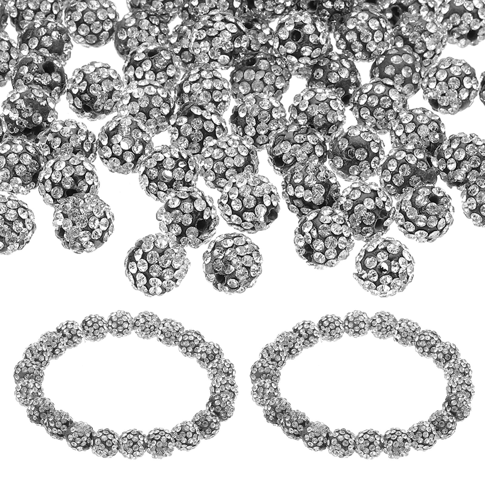 Uxcell Rhinestone Beads, Clay Rhinestone Beads Disco Ball Beads Diamond Spacer Beads Crystal Sparkle Shiny Round 150Pcs Black White 8mm