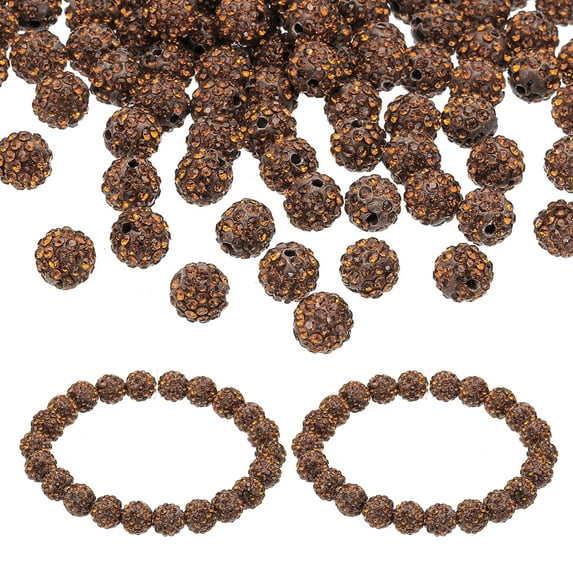Uxcell Rhinestone Beads, Clay Rhinestone Beads Disco Ball Beads Diamond Spacer Beads Crystal Sparkle Shiny Round 150Pcs Brown 10mm
