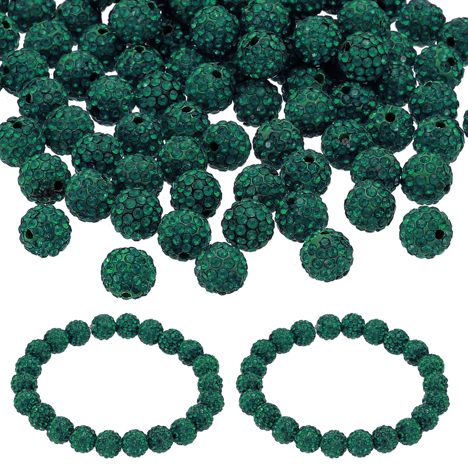 Uxcell Rhinestone Beads, Clay Rhinestone Beads Disco Ball Beads Diamond Spacer Beads Crystal Sparkle Shiny Round 150Pcs Dark Green 10mm