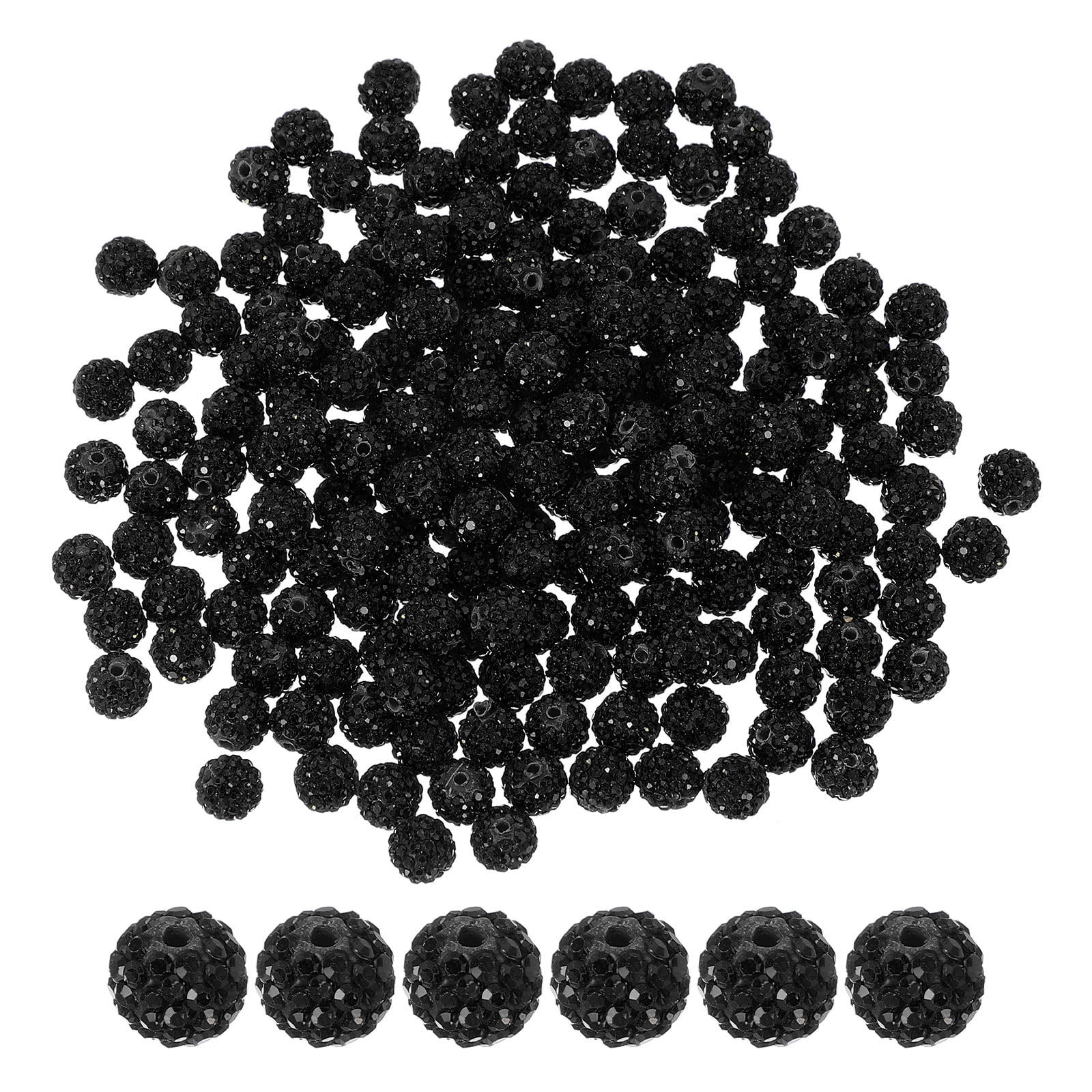 Rhinestone Beads for Jewelry Making, Shiny Round Disco Ball Beads Black 200 Pcs