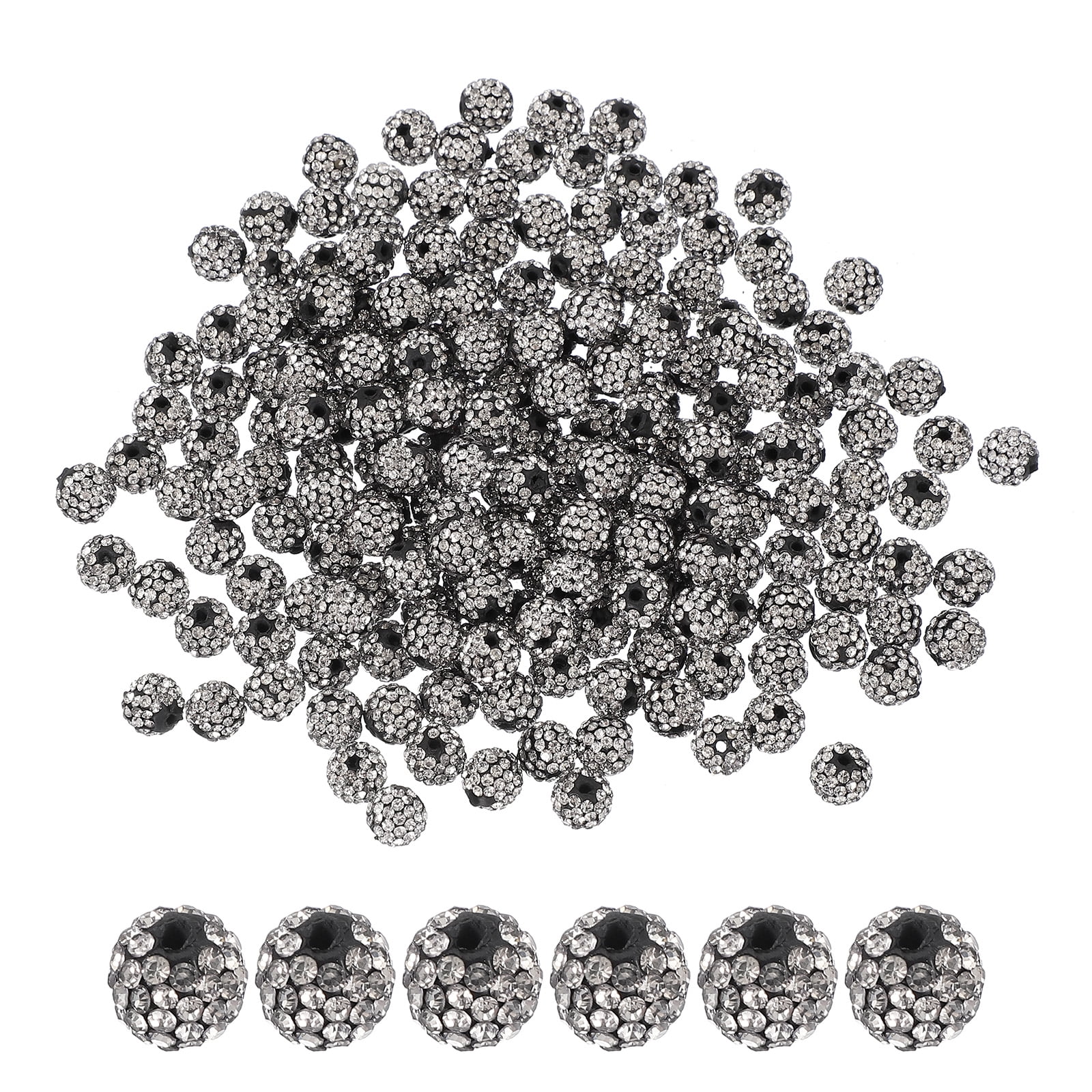 Uxcell Rhinestone Beads for Jewelry Making, Shiny Round Disco Ball Beads Black White