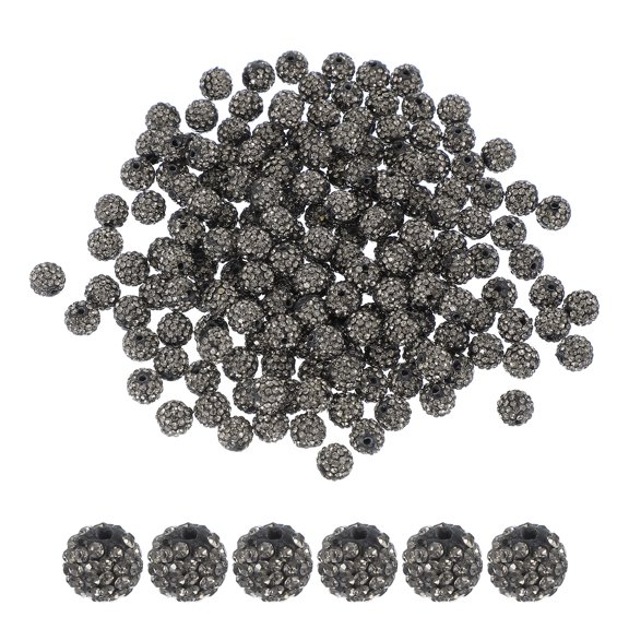 Rhinestone Beads for Jewelry Making, Shiny Round Disco Ball Beads Gray 200 Pcs