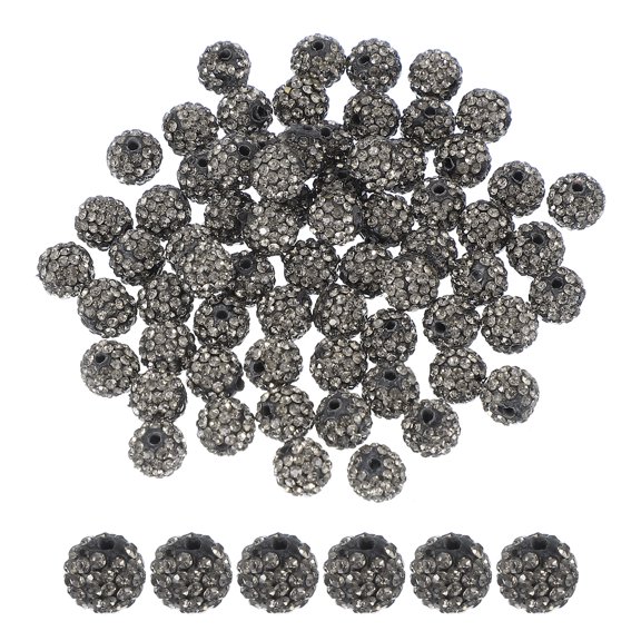 Rhinestone Beads for Jewelry Making, Shiny Round Disco Ball Beads Gray 50 Pcs