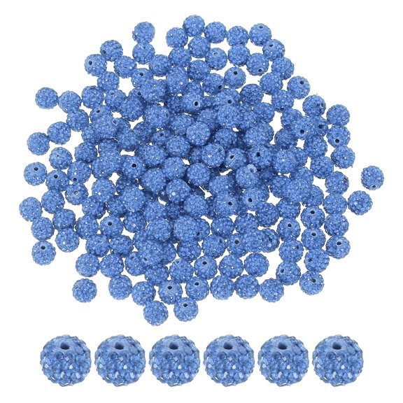 Rhinestone Beads for Jewelry Making, Shiny Round Disco Ball Beads Light Blue 200 Pcs
