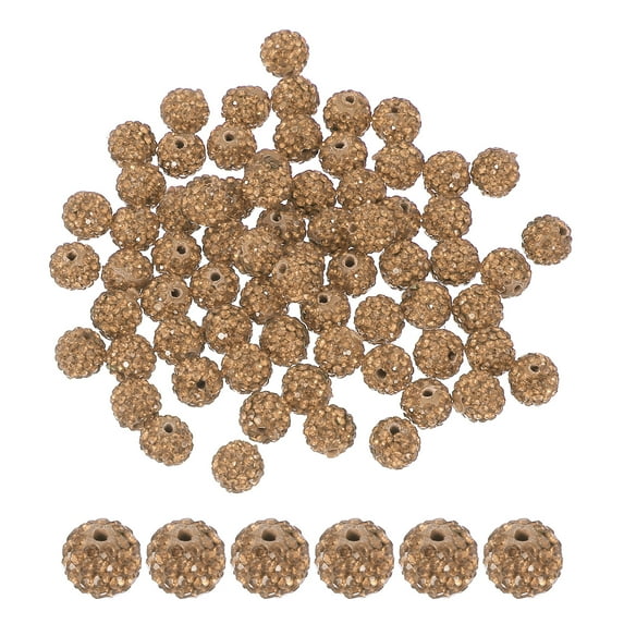 Rhinestone Beads for Jewelry Making, Shiny Round Disco Ball Beads Light Brown 50 Pcs