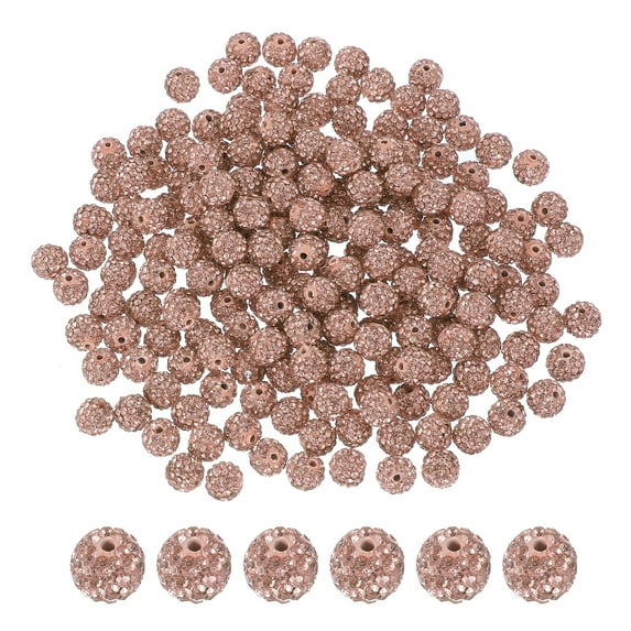 Uxcell Rhinestone Beads for Jewelry Making, Shiny Round Disco Ball Beads, Light Peach