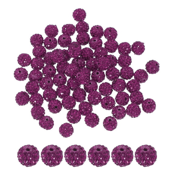 Rhinestone Beads for Jewelry Making, Shiny Round Disco Ball Beads Purple Red 50 Pcs