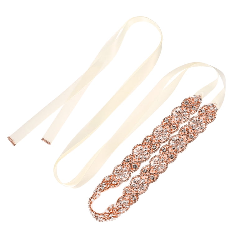 Uxcell Rhinestone Bridal Belt for Wedding Dress, Rose Gold  display picture 1