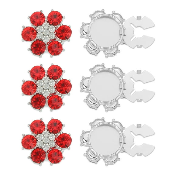 Uxcell Rhinestone Buttons Cover, 6Pcs Round Flowers Crystal Sewing Clip Sleeve Button Cover Cufflink Embellishments for Women Men Wedding Shirt Clothing Decoration, Red(Silver Tone)