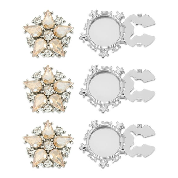 Uxcell Rhinestone Buttons Cover, 6Pcs Star Flowers Crystal Sewing Clip Sleeve Button Cover Cufflink Embellishments for Women Men Wedding Shirt Clothing Decoration, Yellow(Silver Tone)