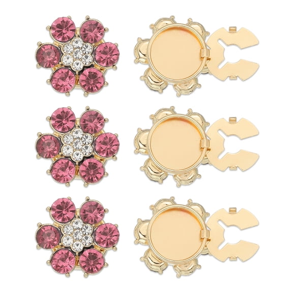 Uxcell Rhinestone Buttons Cover, 6Pcs Round Flowers Crystal Sewing Clip Sleeve Button Cover Cufflink Embellishments for Women Men Wedding Shirt Clothing Decoration, Rose Red(Gold Tone)