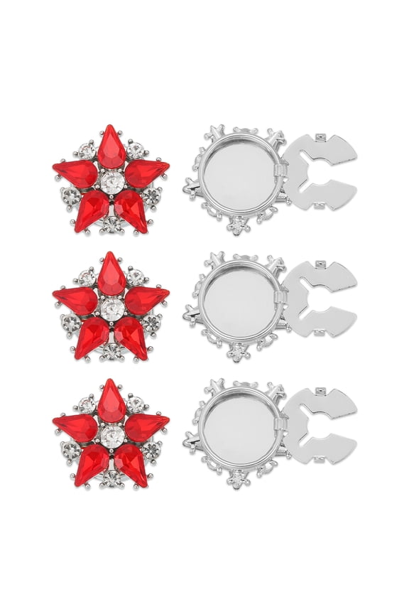 Rhinestone Buttons Cover, 6Pcs Star Flowers Crystal Sewing Clip Sleeve Button Cover Cufflink Embellishments for Women Men Wedding Shirt Clothing Decoration, Red(Silver Tone)