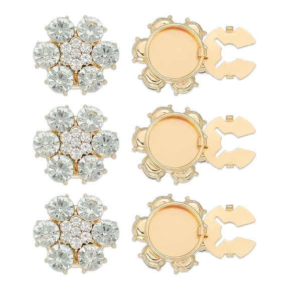 Uxcell Rhinestone Buttons Cover, 6Pcs Round Flowers Crystal Sewing Clip Sleeve Button Cover Cufflink Embellishments for Women Men Wedding Shirt Clothing Decoration, White(Gold Tone)