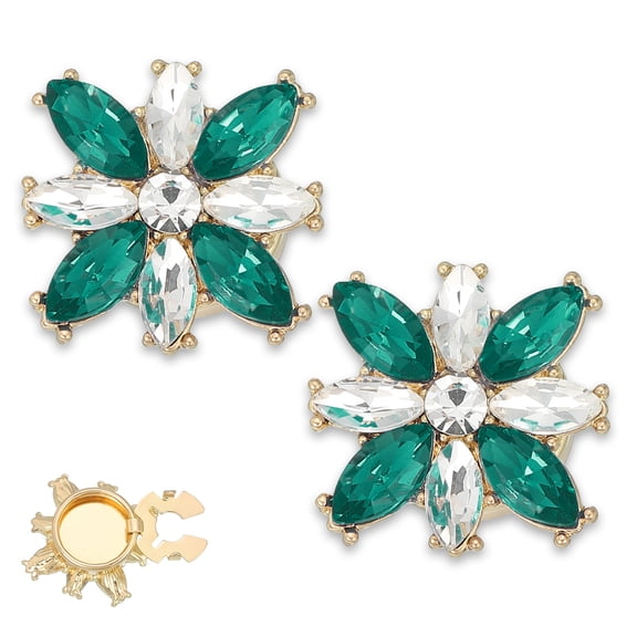 Uxcell Rhinestone Buttons Cover, 2Pcs Crystal Flower Sewing Clip Sleeve Button Cover Cufflink Embellishments for Women Men Wedding Shirt Clothing Decoration, Green(Gold Tone)