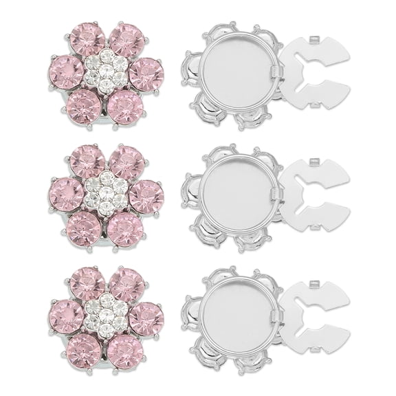 Uxcell Rhinestone Buttons Cover, 6Pcs Round Flowers Crystal Sewing Clip Sleeve Button Cover Cufflink Embellishments for Women Men Wedding Shirt Clothing Decoration, Pink(Silver Tone)